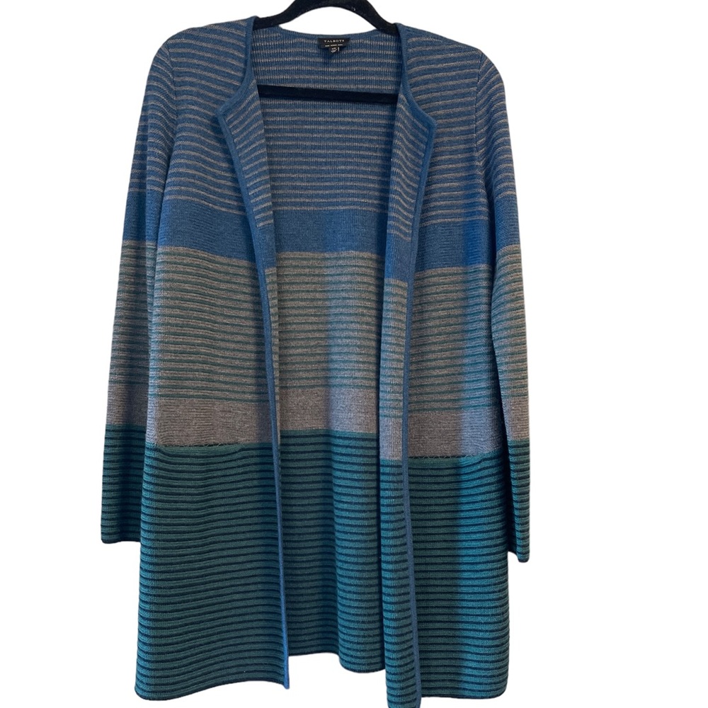 Talbots 100% Merino Wool Stripe Open Front Cardigan Long Sleeve Women’s XS